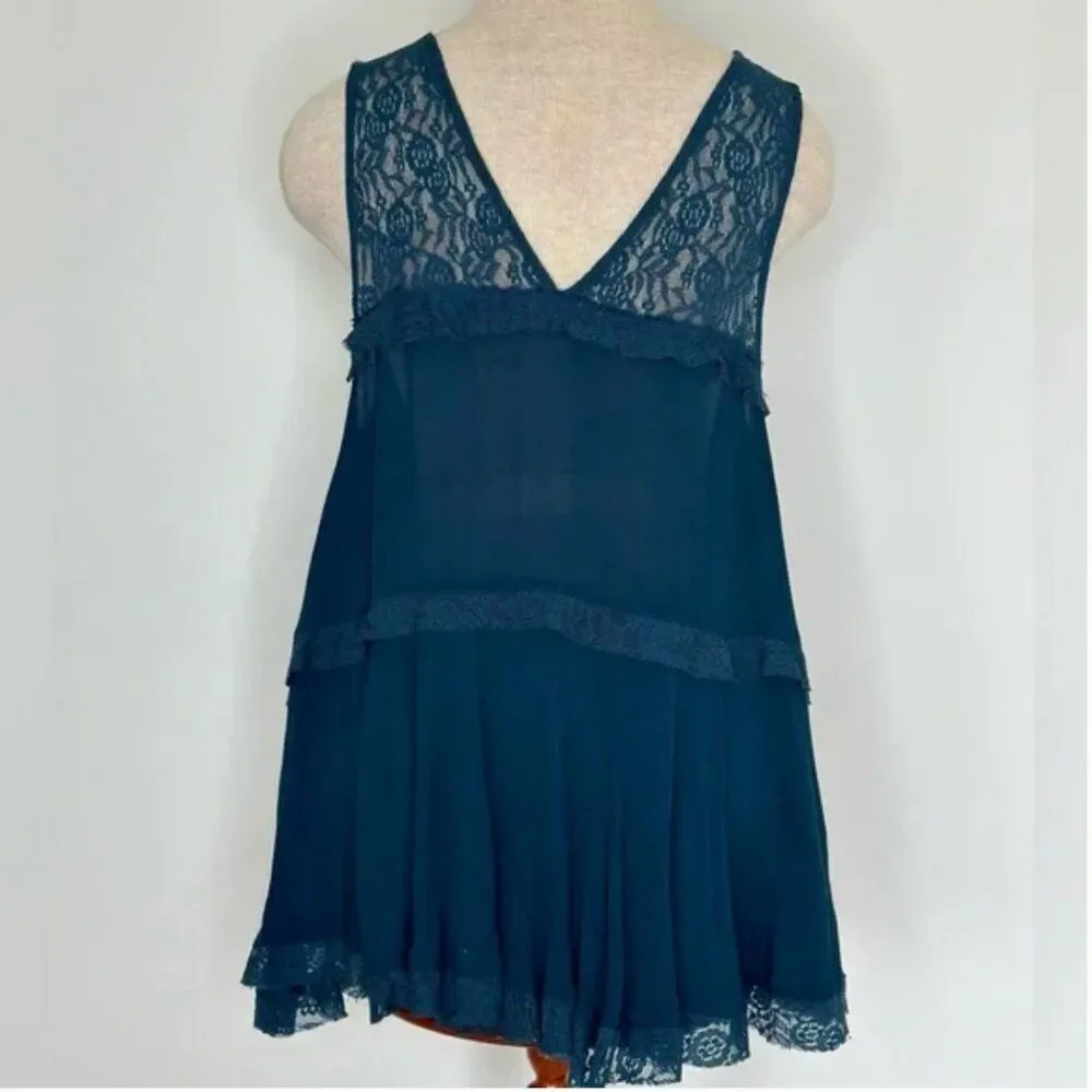 Free People Intimately Free Trapeze Cami Lace Boho Deep V Top in Sapphire Small